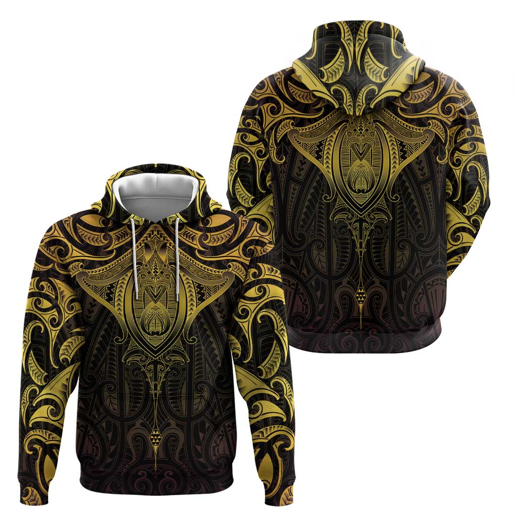 New Zealand Aotearoa Zip Hoodie Maori Manta Ray Moko Gold LT05 - Polynesian Pride