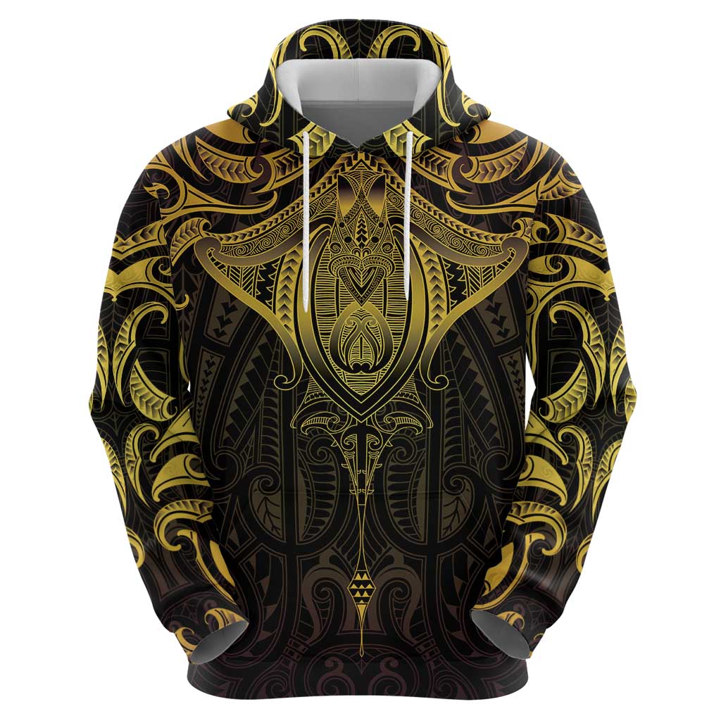 New Zealand Aotearoa Zip Hoodie Maori Manta Ray Moko Gold LT05 - Polynesian Pride