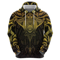 New Zealand Aotearoa Zip Hoodie Maori Manta Ray Moko Gold LT05 - Polynesian Pride