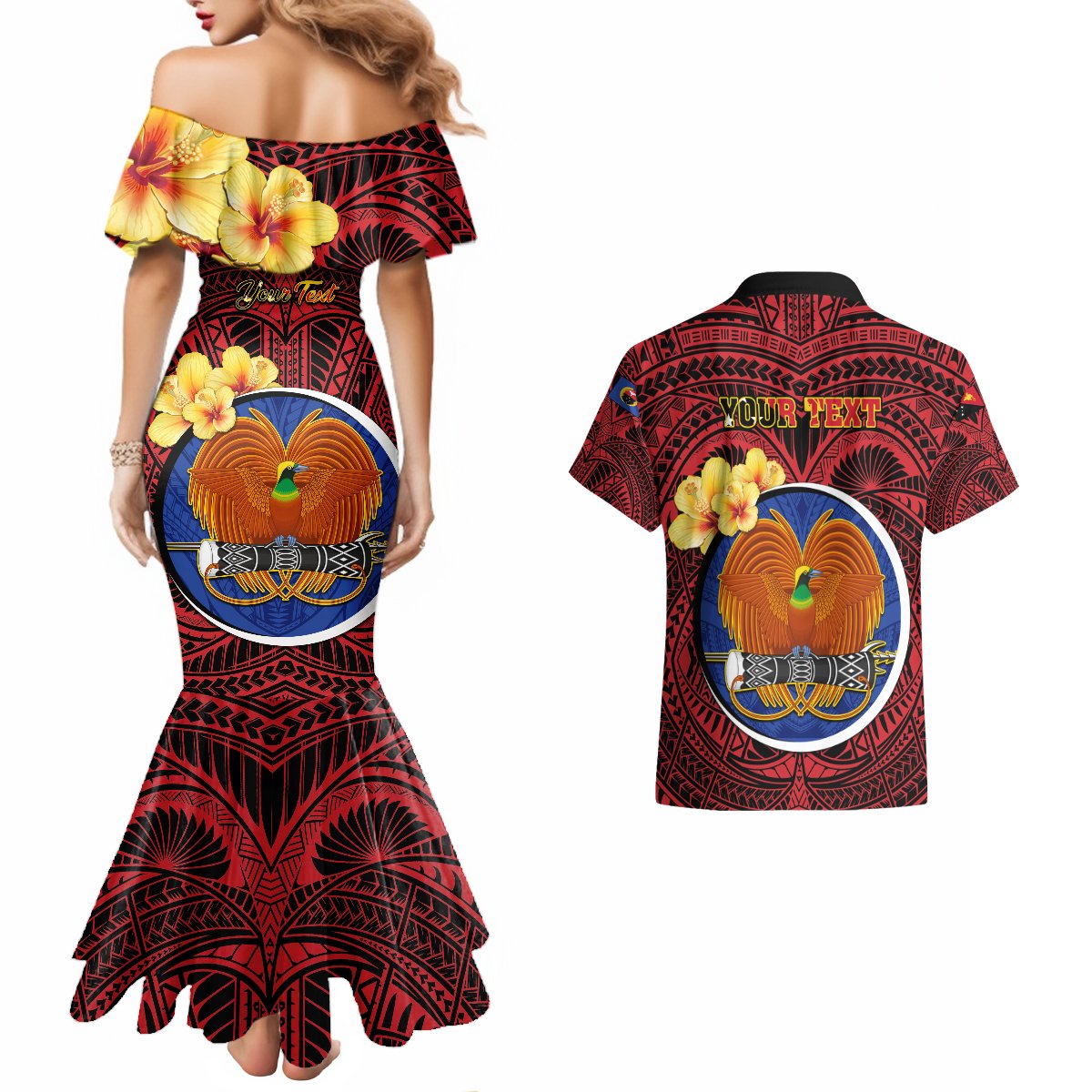 Personalized Papua New Guinea Gulf Province Couples Matching Mermaid Dress and Hawaiian Shirt Mix Coat Of Arms Polynesian Pattern LT05 - Polynesian Pride