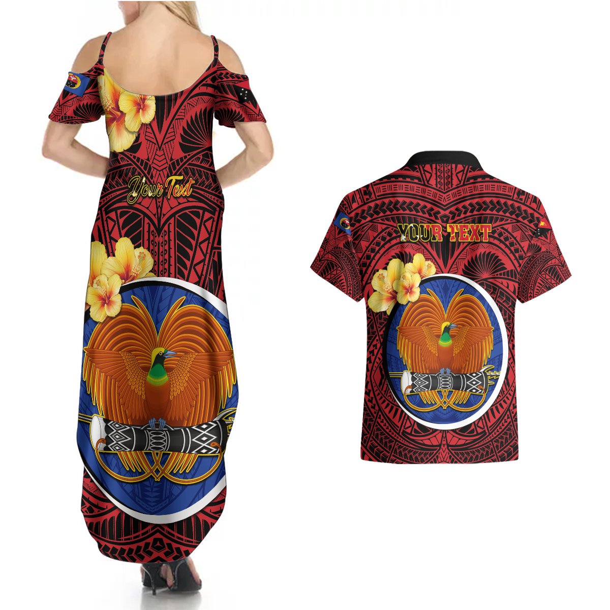 Personalized Papua New Guinea Gulf Province Couples Matching Summer Maxi Dress and Hawaiian Shirt Mix Coat Of Arms Polynesian Pattern LT05 - Polynesian Pride