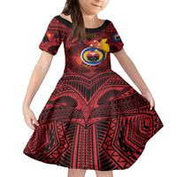 Personalized Papua New Guinea Gulf Province Family Matching Off Shoulder Maxi Dress and Hawaiian Shirt Mix Coat Of Arms Polynesian Pattern LT05 Daughter's Dress Red - Polynesian Pride