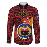 Personalized Papua New Guinea Gulf Province Family Matching Puletasi Dress and Hawaiian Shirt Mix Coat Of Arms Polynesian Pattern LT05 Dad's Shirt - Long Sleeve Red - Polynesian Pride