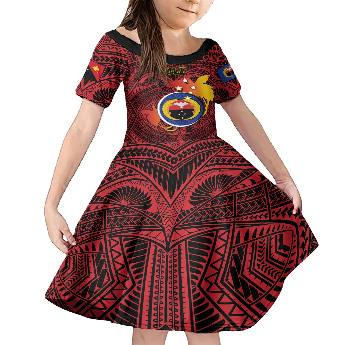 Personalized Papua New Guinea Gulf Province Family Matching Short Sleeve Bodycon Dress and Hawaiian Shirt Mix Coat Of Arms Polynesian Pattern LT05 Daughter's Dress Red - Polynesian Pride