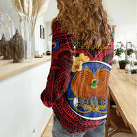 Personalized Papua New Guinea Gulf Province Women Casual Shirt Mix Coat Of Arms Polynesian Pattern LT05 - Polynesian Pride