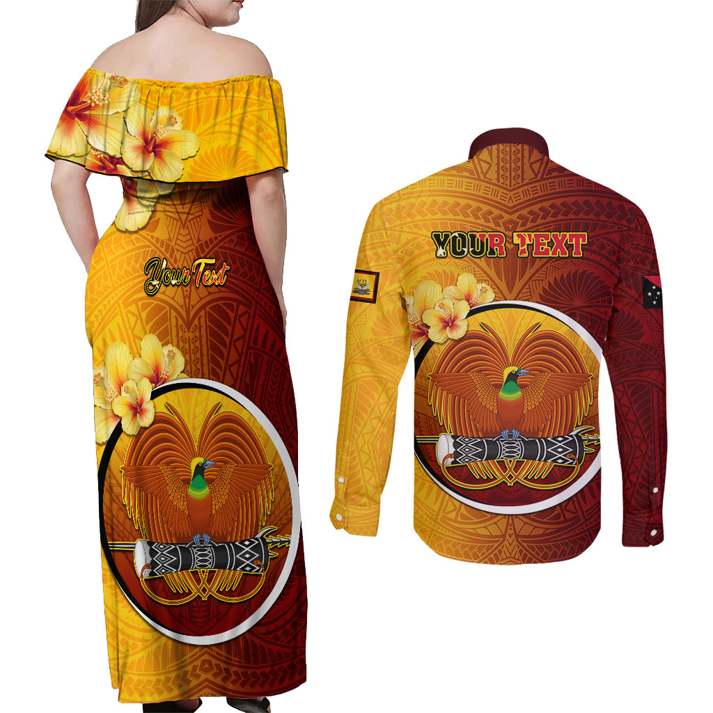 Personalized Papua New Guinea Western Province Couples Matching Off Shoulder Maxi Dress and Long Sleeve Button Shirts Mix Coat Of Arms Polynesian Pattern LT05 - Polynesian Pride