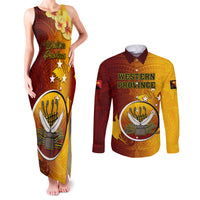 Personalized Papua New Guinea Western Province Couples Matching Tank Maxi Dress and Long Sleeve Button Shirts Mix Coat Of Arms Polynesian Pattern LT05 Red - Polynesian Pride