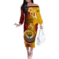 Personalized Papua New Guinea Western Province Family Matching Off Shoulder Long Sleeve Dress and Hawaiian Shirt Mix Coat Of Arms Polynesian Pattern LT05 Mom's Dress Red - Polynesian Pride