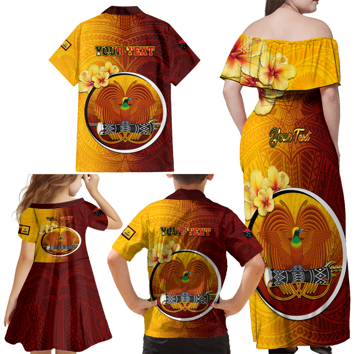 Personalized Papua New Guinea Western Province Family Matching Off Shoulder Maxi Dress and Hawaiian Shirt Mix Coat Of Arms Polynesian Pattern LT05 - Polynesian Pride