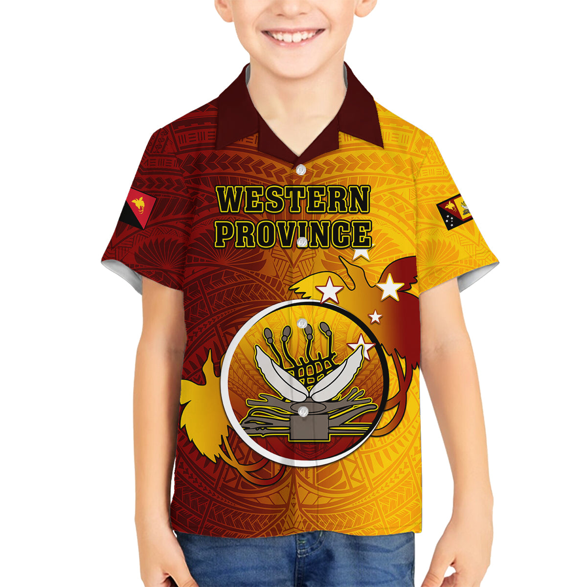 Personalized Papua New Guinea Western Province Family Matching Off Shoulder Maxi Dress and Hawaiian Shirt Mix Coat Of Arms Polynesian Pattern LT05 Son's Shirt Red - Polynesian Pride