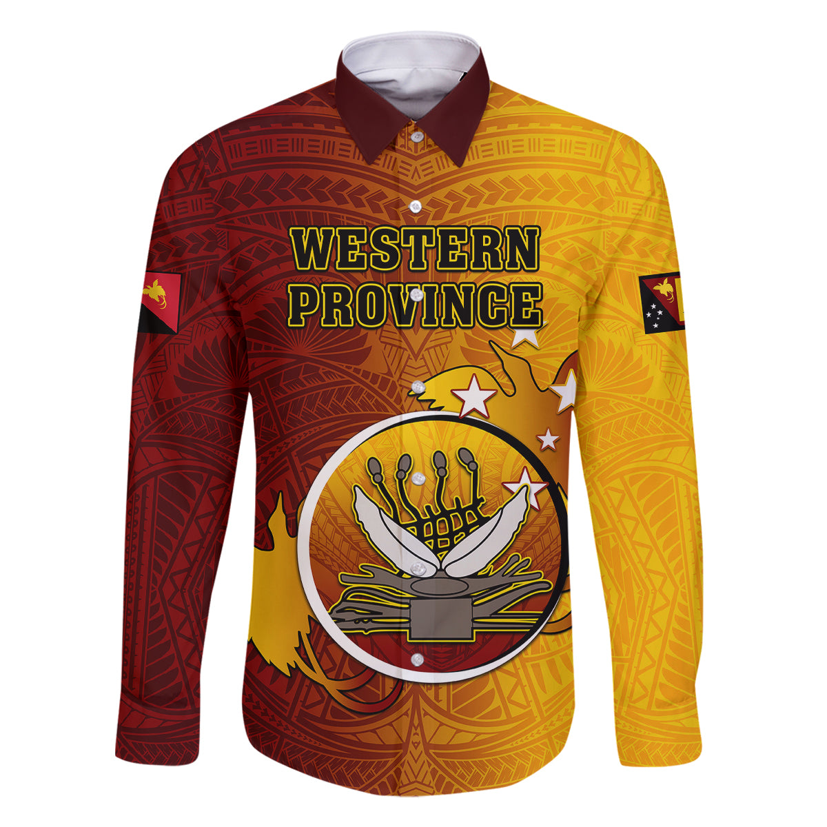 Personalized Papua New Guinea Western Province Family Matching Tank Maxi Dress and Hawaiian Shirt Mix Coat Of Arms Polynesian Pattern LT05 Dad's Shirt - Long Sleeve Red - Polynesian Pride