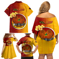 Personalized Papua New Guinea Madang Province Family Matching Off Shoulder Short Dress and Hawaiian Shirt Mix Coat Of Arms Polynesian Pattern LT05 - Polynesian Pride
