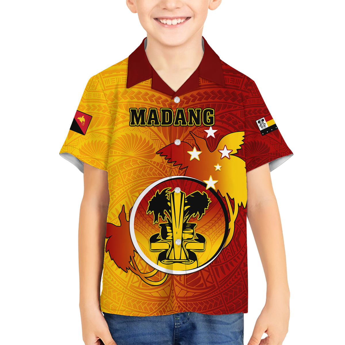 Personalized Papua New Guinea Madang Province Family Matching Puletasi Dress and Hawaiian Shirt Mix Coat Of Arms Polynesian Pattern LT05 Son's Shirt Yellow - Polynesian Pride