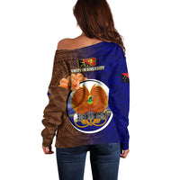 Papua New Guinea Manus Province Off Shoulder Sweater Mix Coat Of Arms Polynesian Pattern LT05 - Polynesian Pride