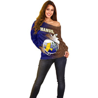 Papua New Guinea Manus Province Off Shoulder Sweater Mix Coat Of Arms Polynesian Pattern LT05 - Polynesian Pride