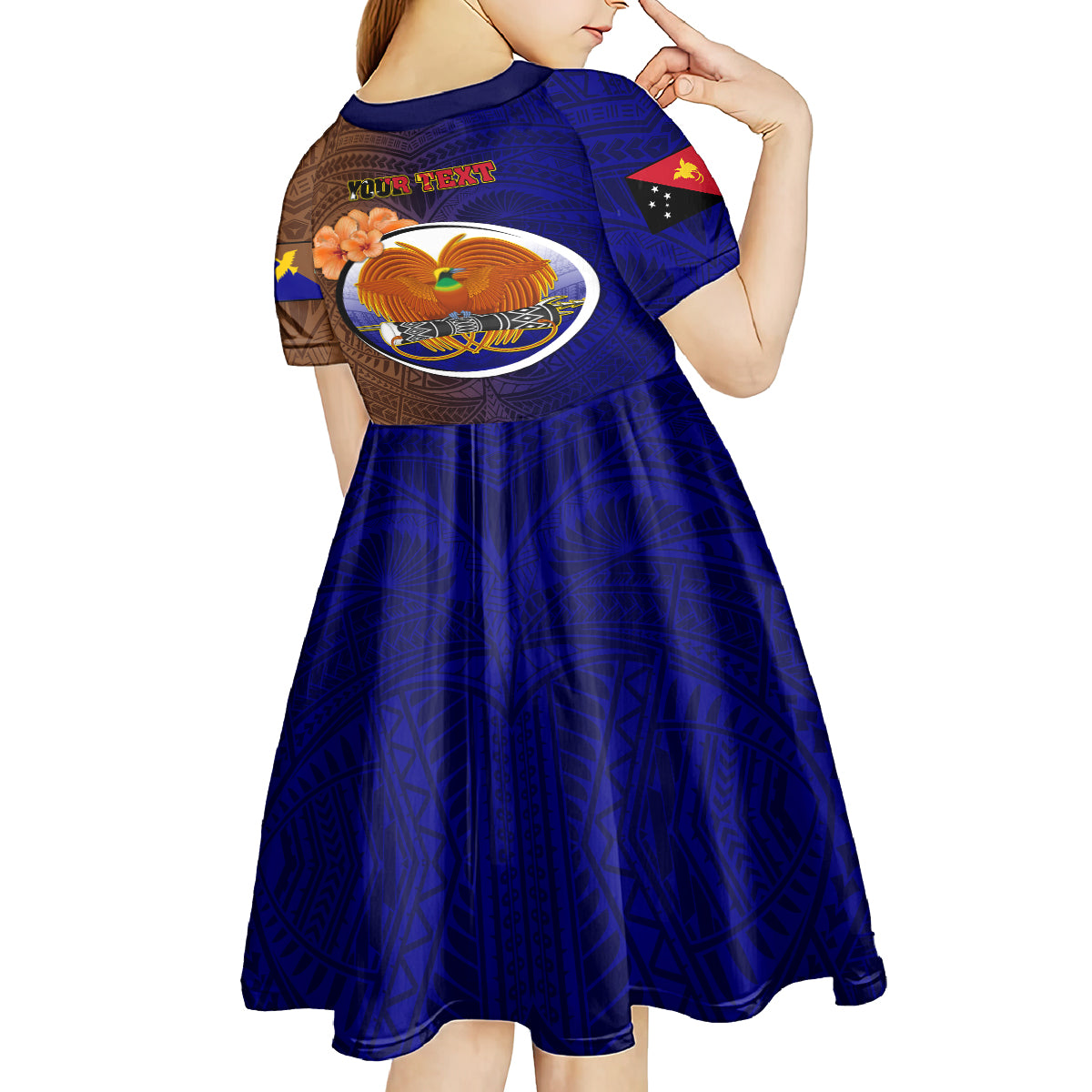 Personalized Papua New Guinea Manus Province Kid Short Sleeve Dress Mix Coat Of Arms Polynesian Pattern LT05 - Polynesian Pride