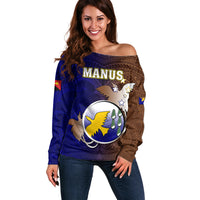 Personalized Papua New Guinea Manus Province Off Shoulder Sweater Mix Coat Of Arms Polynesian Pattern LT05 Women Brown - Polynesian Pride