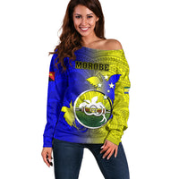 Papua New Guinea Morobe Province Off Shoulder Sweater Mix Coat Of Arms Polynesian Pattern LT05 Women Yellow - Polynesian Pride