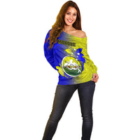 Papua New Guinea Morobe Province Off Shoulder Sweater Mix Coat Of Arms Polynesian Pattern LT05 - Polynesian Pride