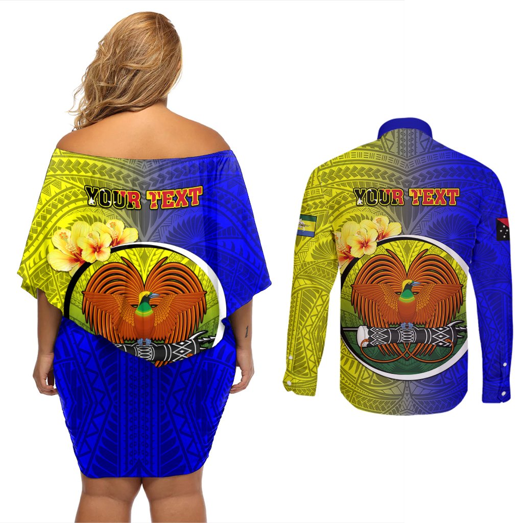 Personalized Papua New Guinea Morobe Province Couples Matching Off Shoulder Short Dress and Long Sleeve Button Shirts Mix Coat Of Arms Polynesian Pattern LT05 - Polynesian Pride