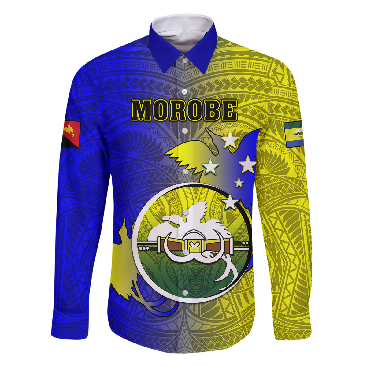 Personalized Papua New Guinea Morobe Province Family Matching Tank Maxi Dress and Hawaiian Shirt Mix Coat Of Arms Polynesian Pattern LT05 Dad's Shirt - Long Sleeve Yellow - Polynesian Pride