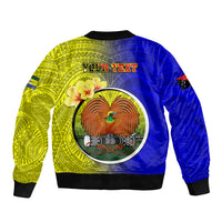 Personalized Papua New Guinea Morobe Province Sleeve Zip Bomber Jacket Mix Coat Of Arms Polynesian Pattern LT05 - Polynesian Pride