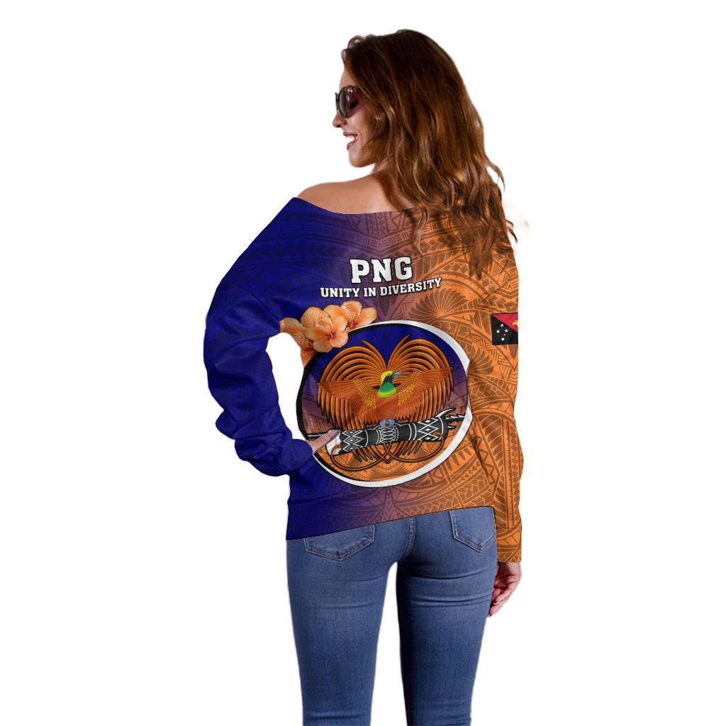 Papua New Guinea New Ireland Province Off Shoulder Sweater Mix Coat Of Arms Polynesian Pattern LT05 - Polynesian Pride