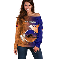 Personalized Papua New Guinea New Ireland Province Off Shoulder Sweater Mix Coat Of Arms Polynesian Pattern LT05 Women Blue - Polynesian Pride