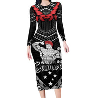 Custom Samoa Wrestling Family Matching Long Sleeve Bodycon Dress and Hawaiian Shirt Samoan Wrestler Ulafala Style LT05 Mom's Dress Black - Polynesian Pride