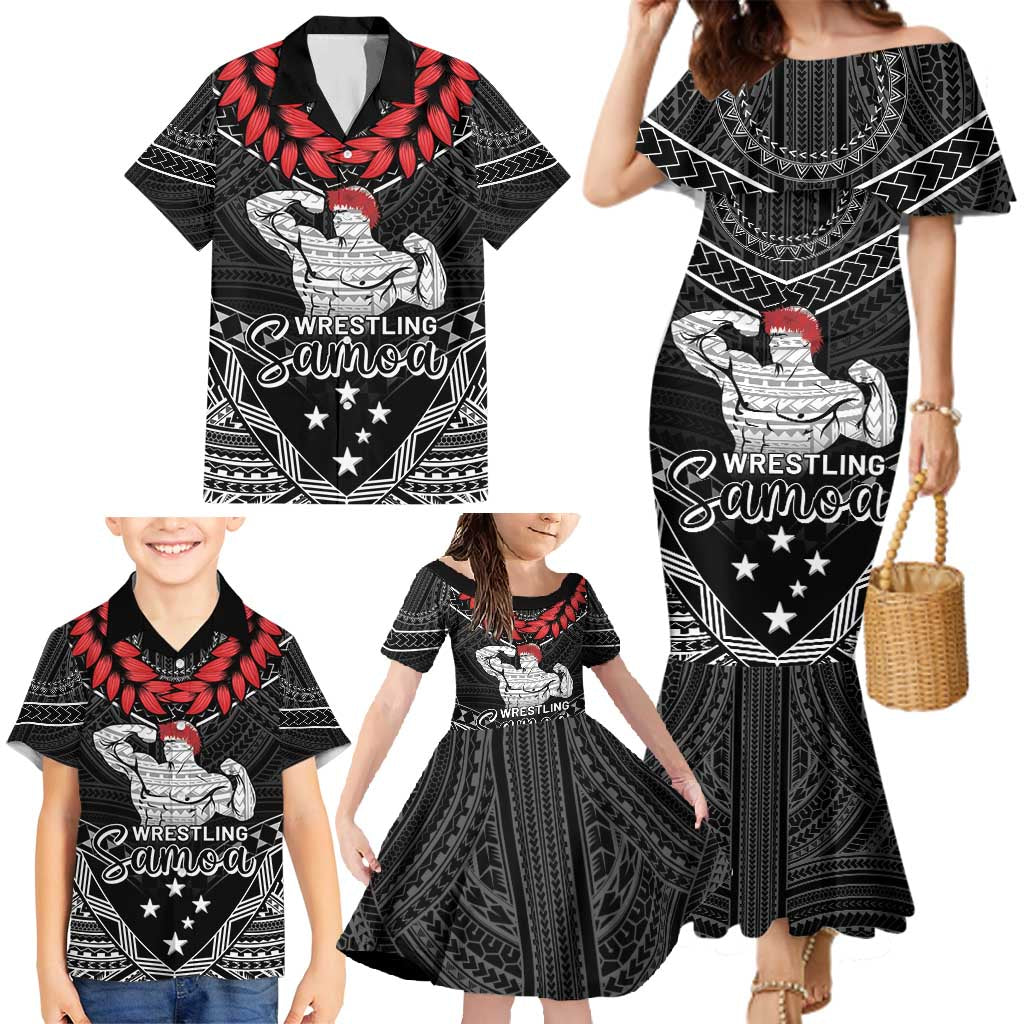 Custom Samoa Wrestling Family Matching Mermaid Dress and Hawaiian Shirt Samoan Wrestler Ulafala Style LT05 - Polynesian Pride