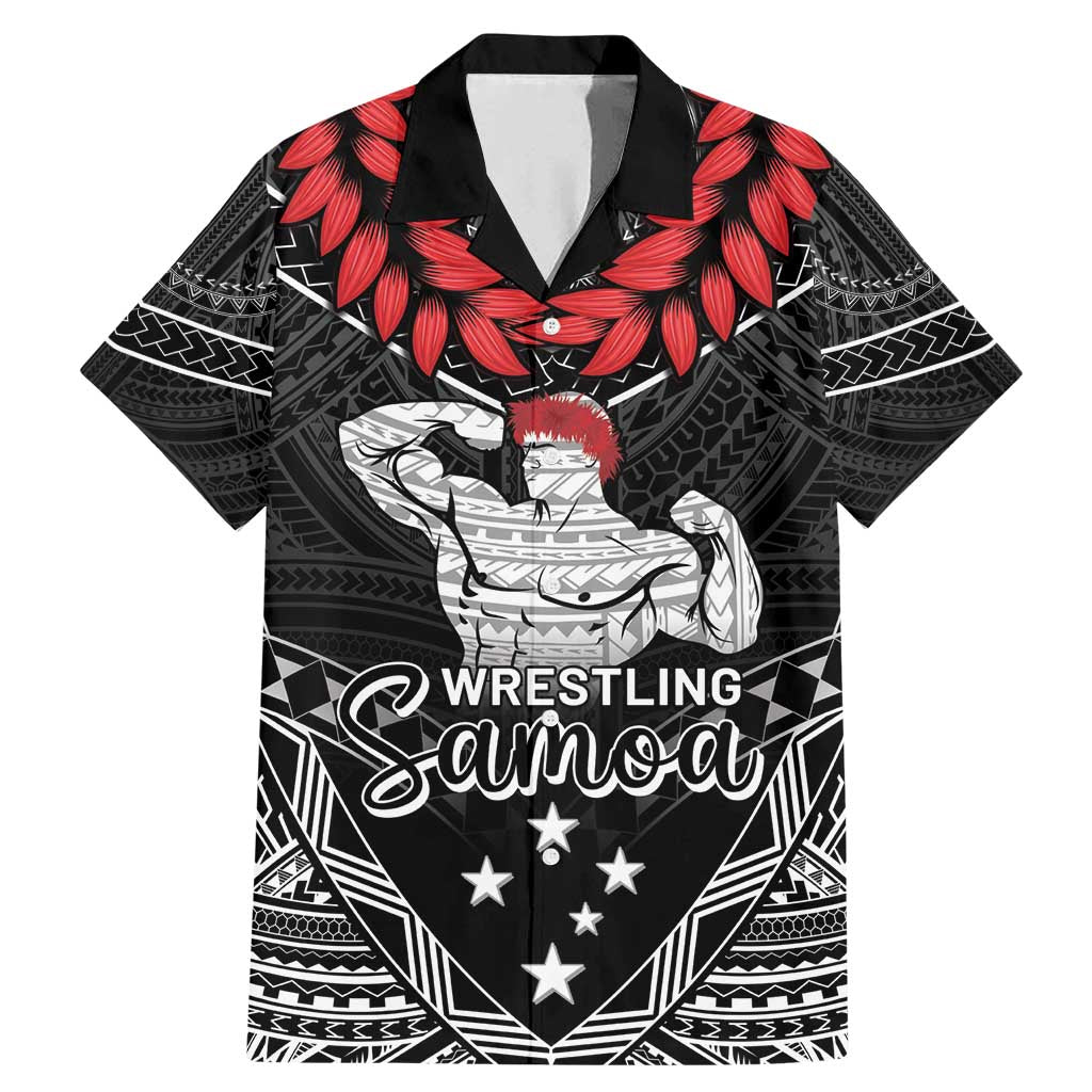 Custom Samoa Wrestling Family Matching Mermaid Dress and Hawaiian Shirt Samoan Wrestler Ulafala Style LT05 Dad's Shirt - Short Sleeve Black - Polynesian Pride