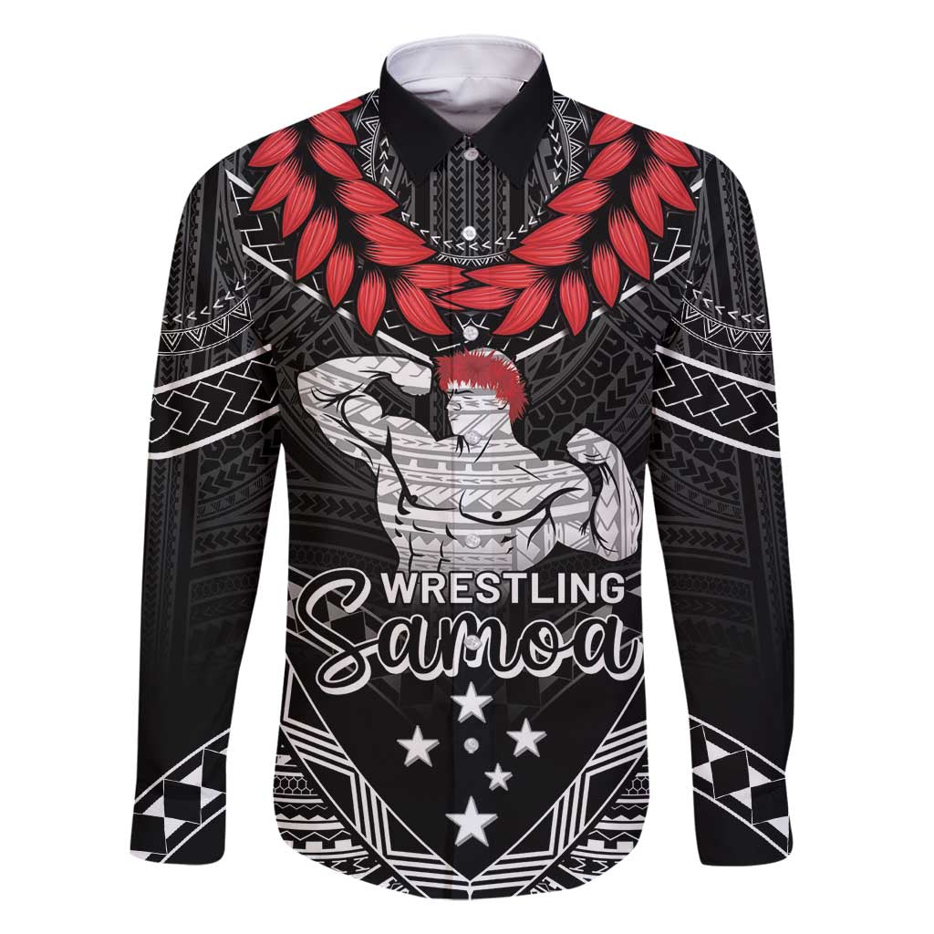 Custom Samoa Wrestling Family Matching Mermaid Dress and Hawaiian Shirt Samoan Wrestler Ulafala Style LT05 Dad's Shirt - Long Sleeve Black - Polynesian Pride
