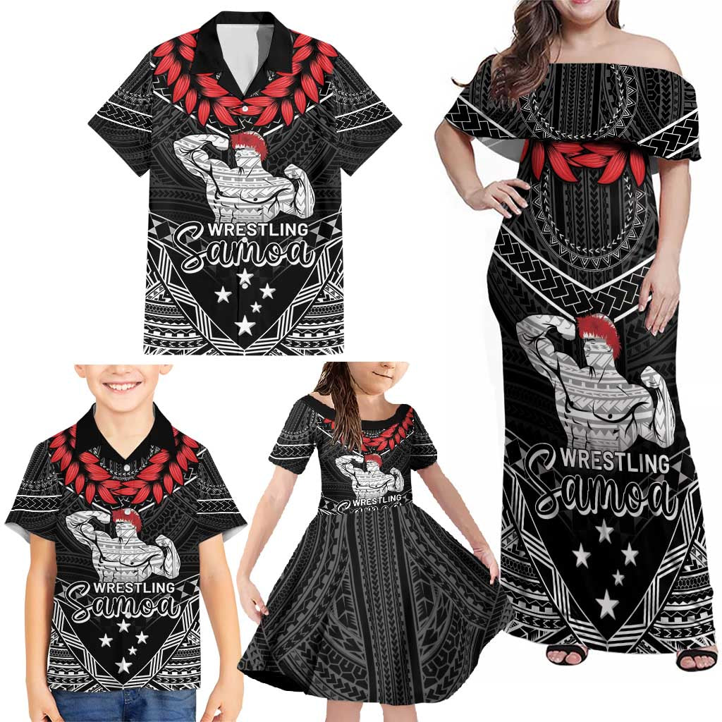 Custom Samoa Wrestling Family Matching Off Shoulder Maxi Dress and Hawaiian Shirt Samoan Wrestler Ulafala Style LT05 - Polynesian Pride