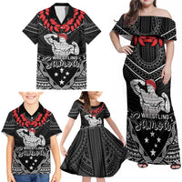 Custom Samoa Wrestling Family Matching Off Shoulder Maxi Dress and Hawaiian Shirt Samoan Wrestler Ulafala Style LT05 - Polynesian Pride