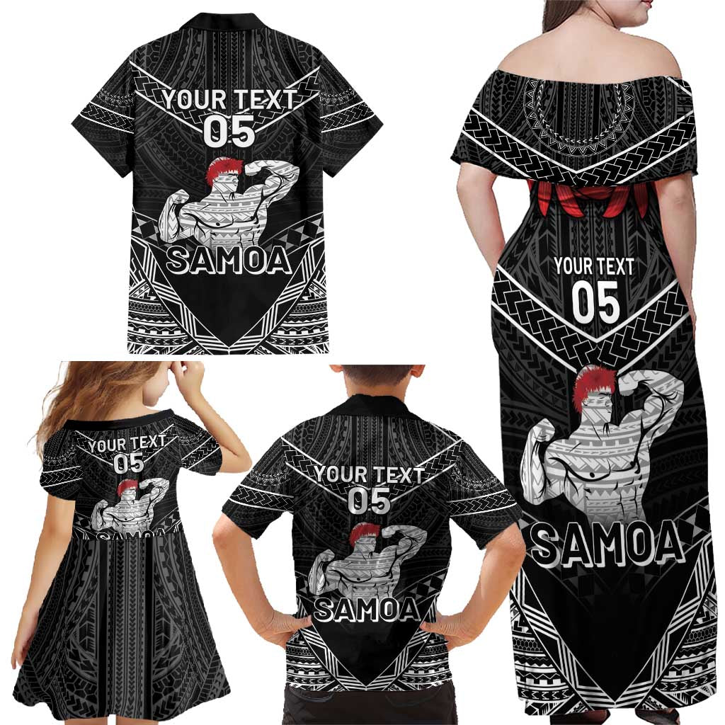 Custom Samoa Wrestling Family Matching Off Shoulder Maxi Dress and Hawaiian Shirt Samoan Wrestler Ulafala Style LT05 - Polynesian Pride
