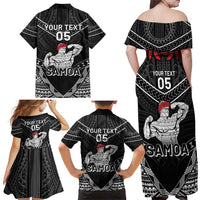 Custom Samoa Wrestling Family Matching Off Shoulder Maxi Dress and Hawaiian Shirt Samoan Wrestler Ulafala Style LT05 - Polynesian Pride
