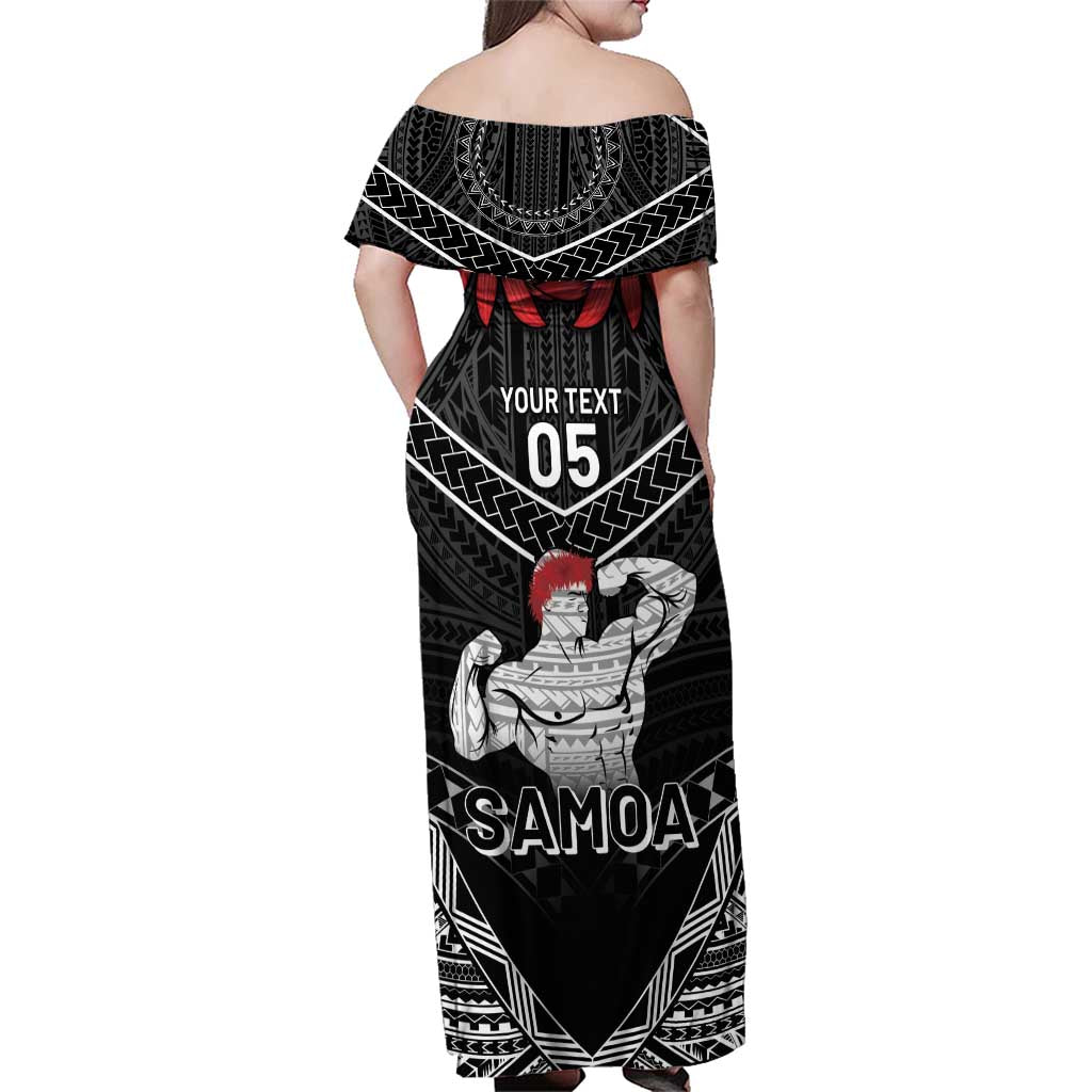 Custom Samoa Wrestling Family Matching Off Shoulder Maxi Dress and Hawaiian Shirt Samoan Wrestler Ulafala Style LT05 - Polynesian Pride
