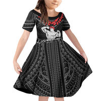 Custom Samoa Wrestling Family Matching Off Shoulder Short Dress and Hawaiian Shirt Samoan Wrestler Ulafala Style LT05 Daughter's Dress Black - Polynesian Pride