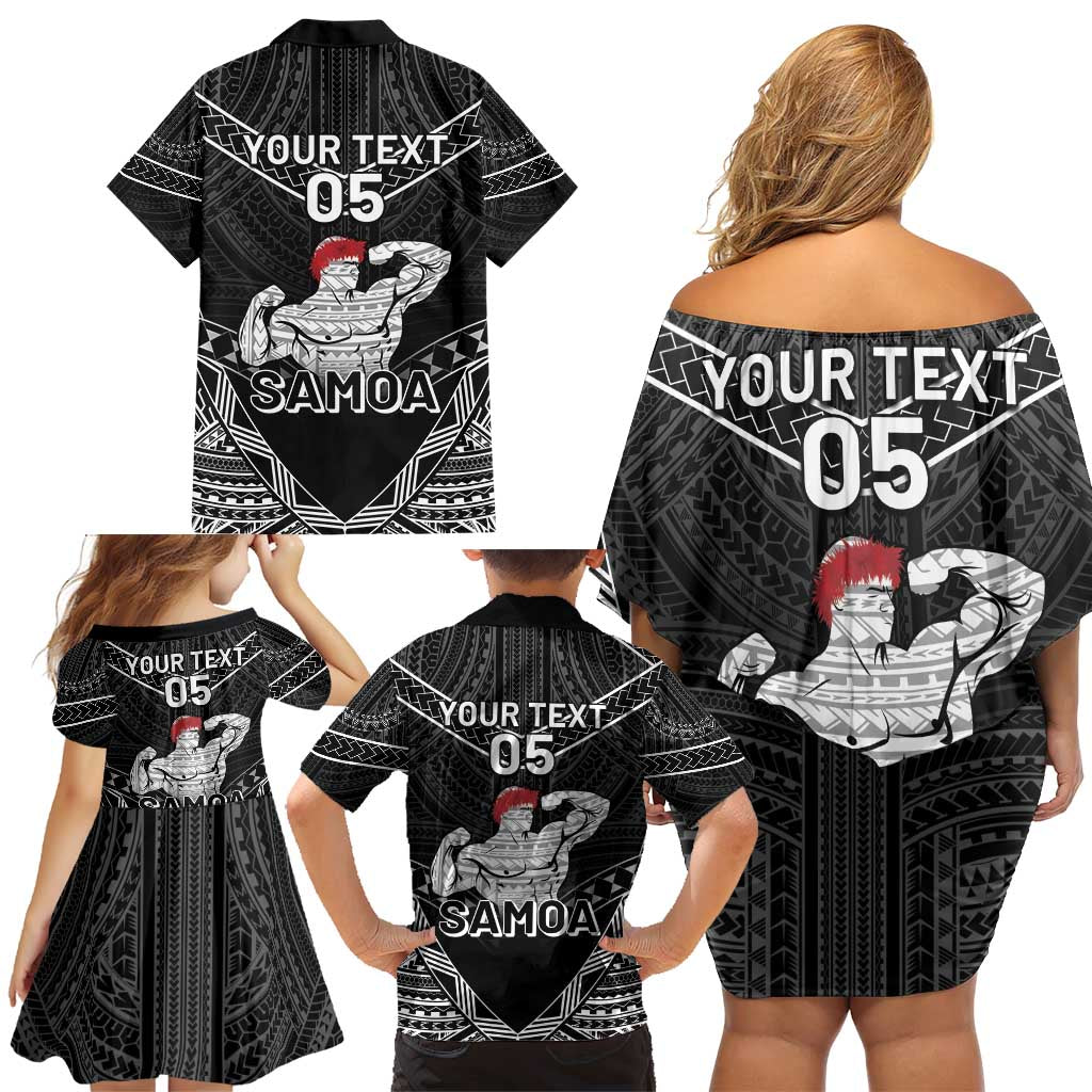 Custom Samoa Wrestling Family Matching Off Shoulder Short Dress and Hawaiian Shirt Samoan Wrestler Ulafala Style LT05 - Polynesian Pride