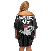 Custom Samoa Wrestling Family Matching Off Shoulder Short Dress and Hawaiian Shirt Samoan Wrestler Ulafala Style LT05 - Polynesian Pride
