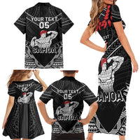Custom Samoa Wrestling Family Matching Short Sleeve Bodycon Dress and Hawaiian Shirt Samoan Wrestler Ulafala Style LT05 - Polynesian Pride