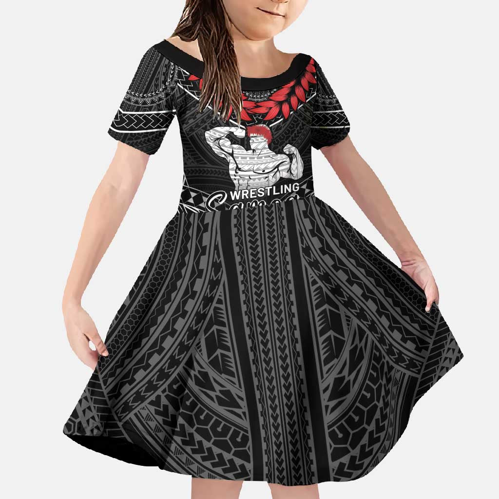 Custom Samoa Wrestling Family Matching Tank Maxi Dress and Hawaiian Shirt Samoan Wrestler Ulafala Style LT05 Daughter's Dress Black - Polynesian Pride