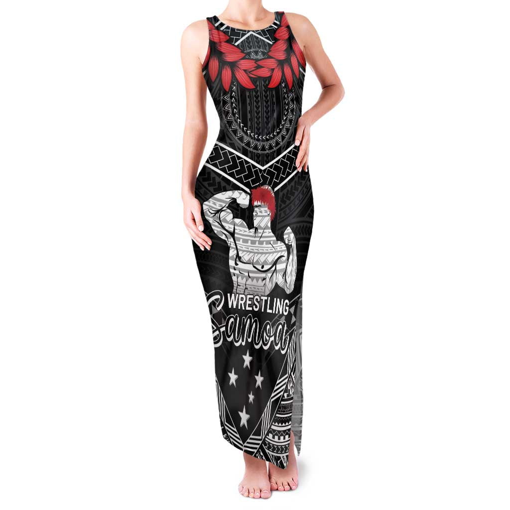 Custom Samoa Wrestling Family Matching Tank Maxi Dress and Hawaiian Shirt Samoan Wrestler Ulafala Style LT05 Mom's Dress Black - Polynesian Pride