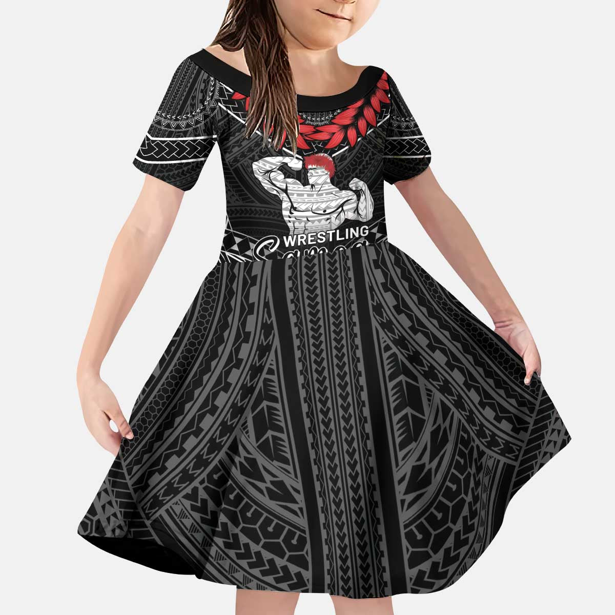 Custom Samoa Wrestling Kid Short Sleeve Dress Samoan Wrestler Ulafala Style LT05 KID Black - Polynesian Pride