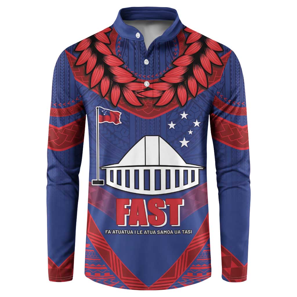 Personalised FAST Party Samoa Button Sweatshirt Samoan Coat Of Arms Ulafala Style LT05 Blue - Polynesian Pride