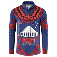 Personalised FAST Party Samoa Button Sweatshirt Samoan Coat Of Arms Ulafala Style LT05 Blue - Polynesian Pride