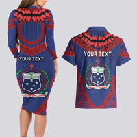 Personalised FAST Party Samoa Couples Matching Long Sleeve Bodycon Dress and Hawaiian Shirt Samoan Coat Of Arms Ulafala Style LT05 - Polynesian Pride