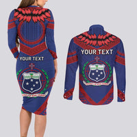 Personalised FAST Party Samoa Couples Matching Long Sleeve Bodycon Dress and Long Sleeve Button Shirt Samoan Coat Of Arms Ulafala Style LT05 - Polynesian Pride
