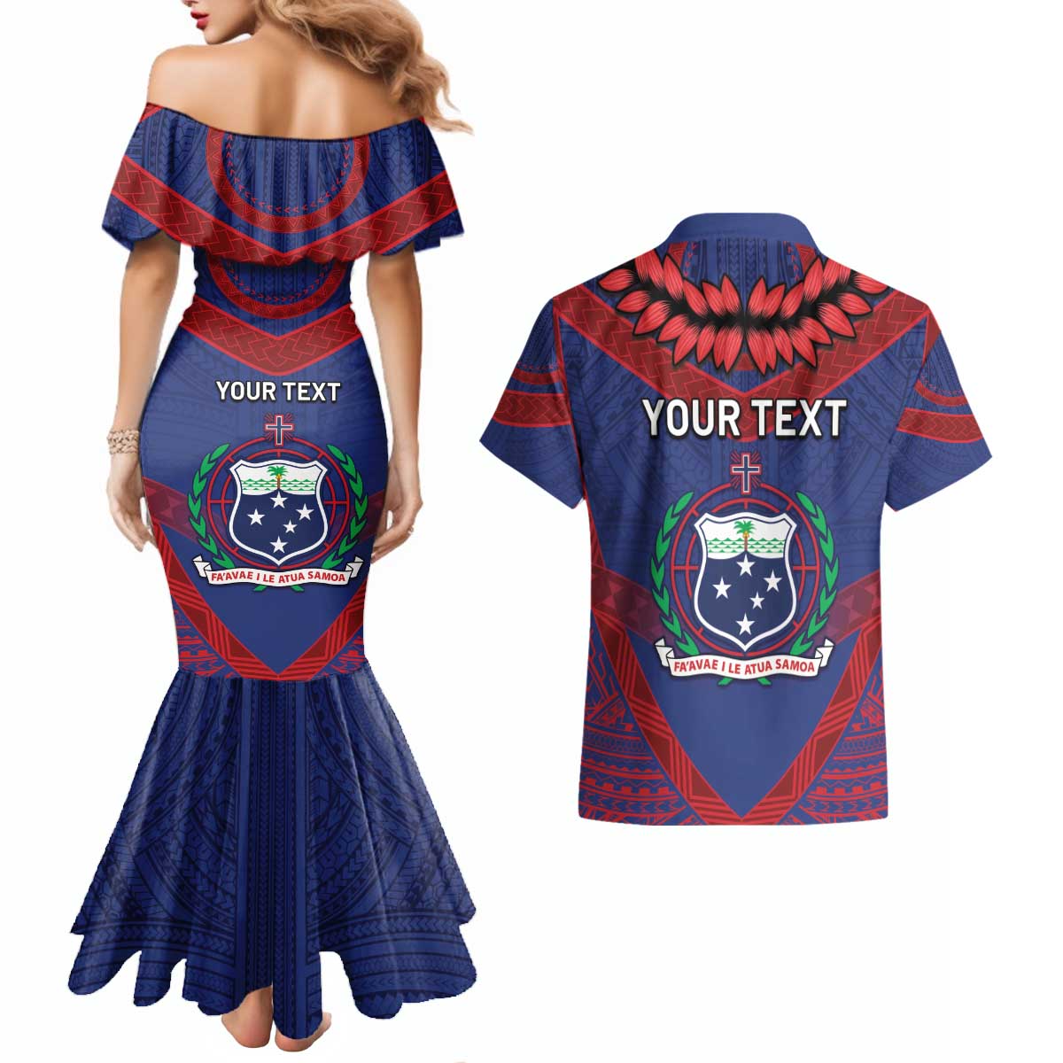 Personalised FAST Party Samoa Couples Matching Mermaid Dress and Hawaiian Shirt Samoan Coat Of Arms Ulafala Style LT05 - Polynesian Pride