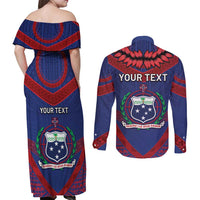 Personalised FAST Party Samoa Couples Matching Off Shoulder Maxi Dress and Long Sleeve Button Shirt Samoan Coat Of Arms Ulafala Style LT05 - Polynesian Pride